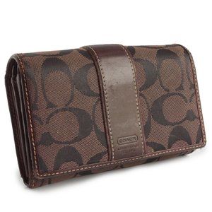 Coach Signature Wallet Multifunction Bifold Jacquard & Burgundy Leather